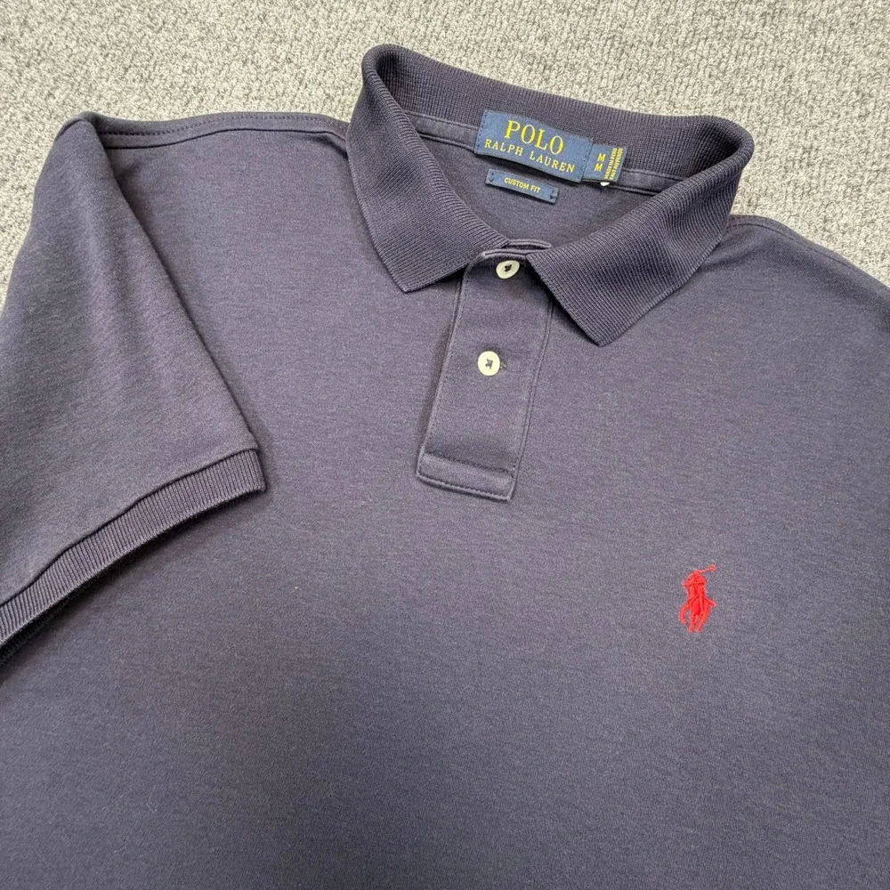 Polo Ralph Lauren Polo Shirt Mens M Navy Blue Custom‎ Fit Red Pony Logo Preppy